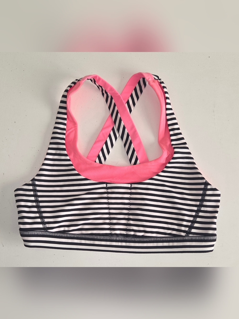 LULULEMON Striped Black & White Sports Bra with Pink Trim Lulu Size 8